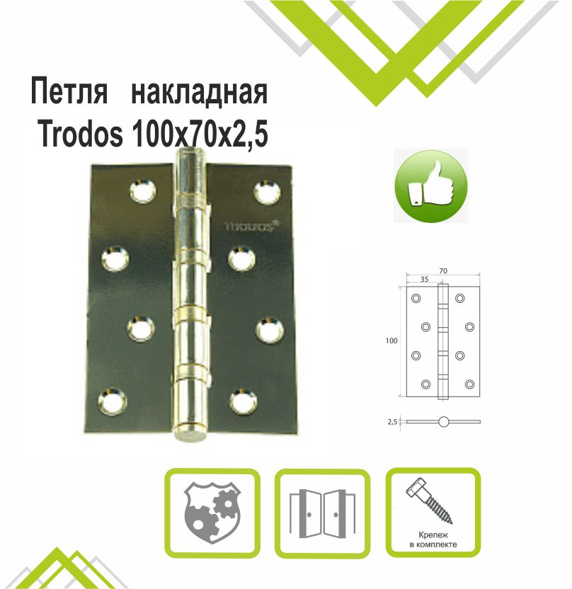 Петля накладная Trodos 100х70х2,5 GP золото, ф/упак