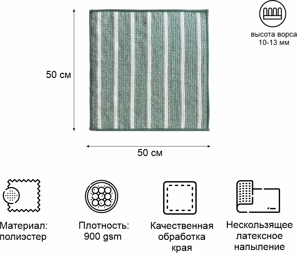 Ковер Zenfort "Шенилл Этна", полиэстер, 50х50см, мятный