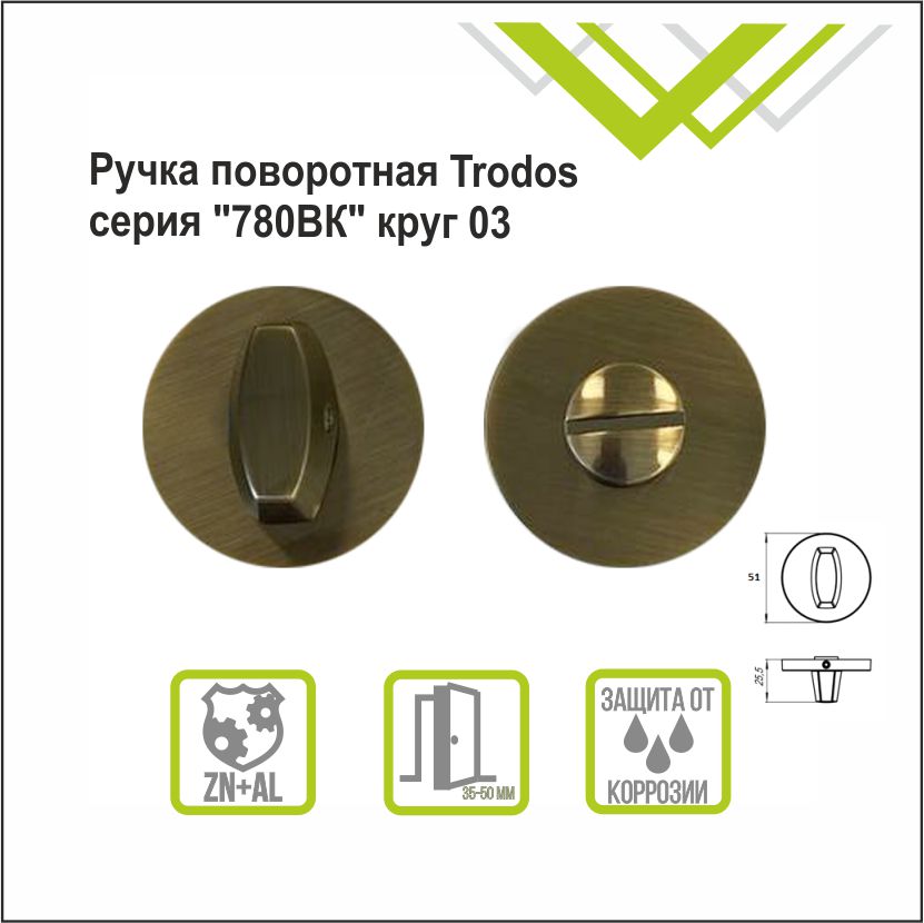 Ручка поворотная Trodos "BK" серия 06 слим, бронза