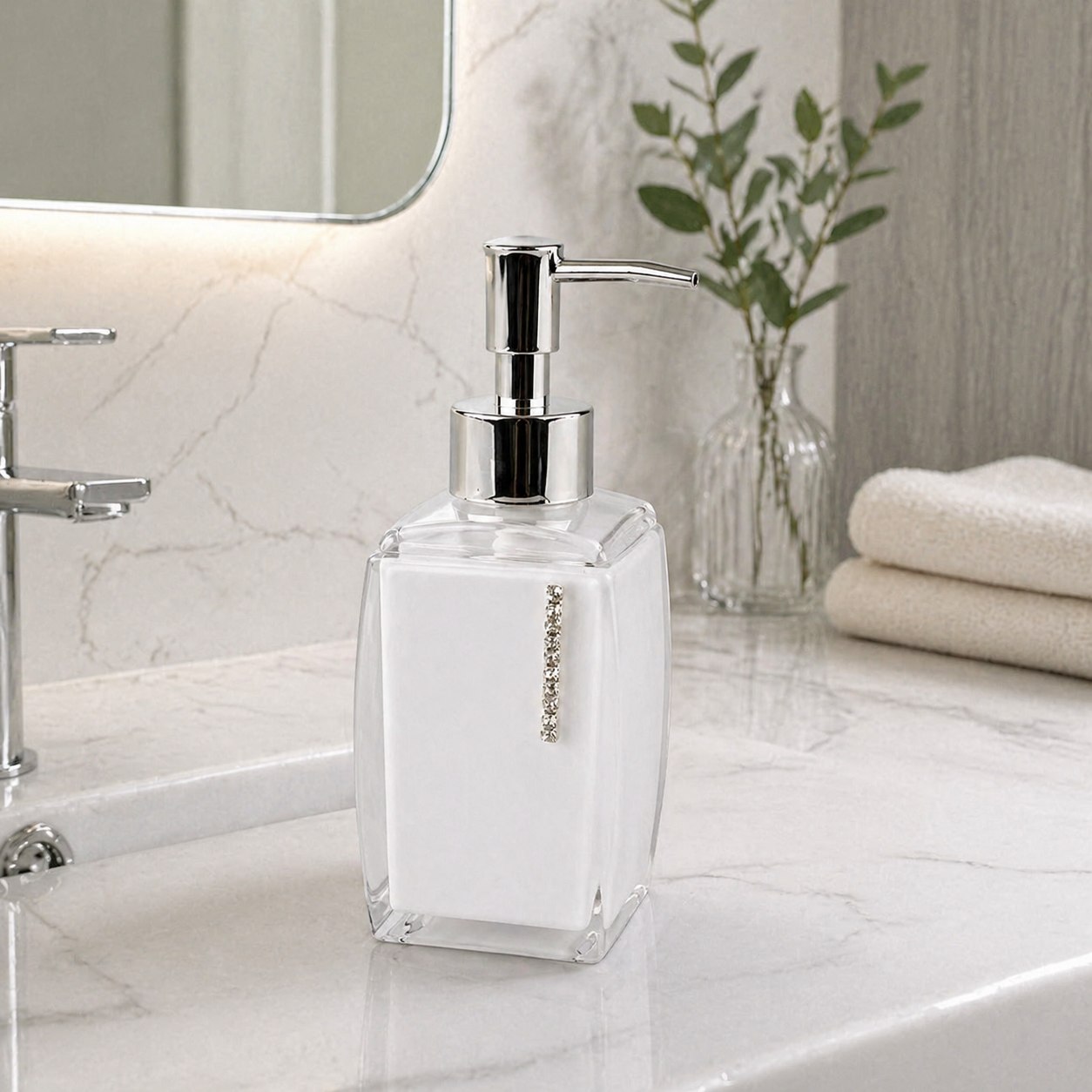 Дозатор для жидкого мыла Delphinium коллекция "Белый кристалл" (White cristal), пластик