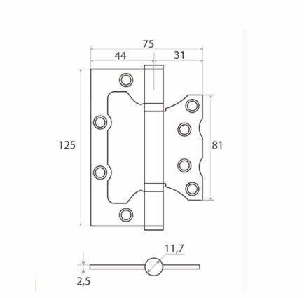 Петля накладная Trodos 125х75х2,5 SB без врезки, золото матовый