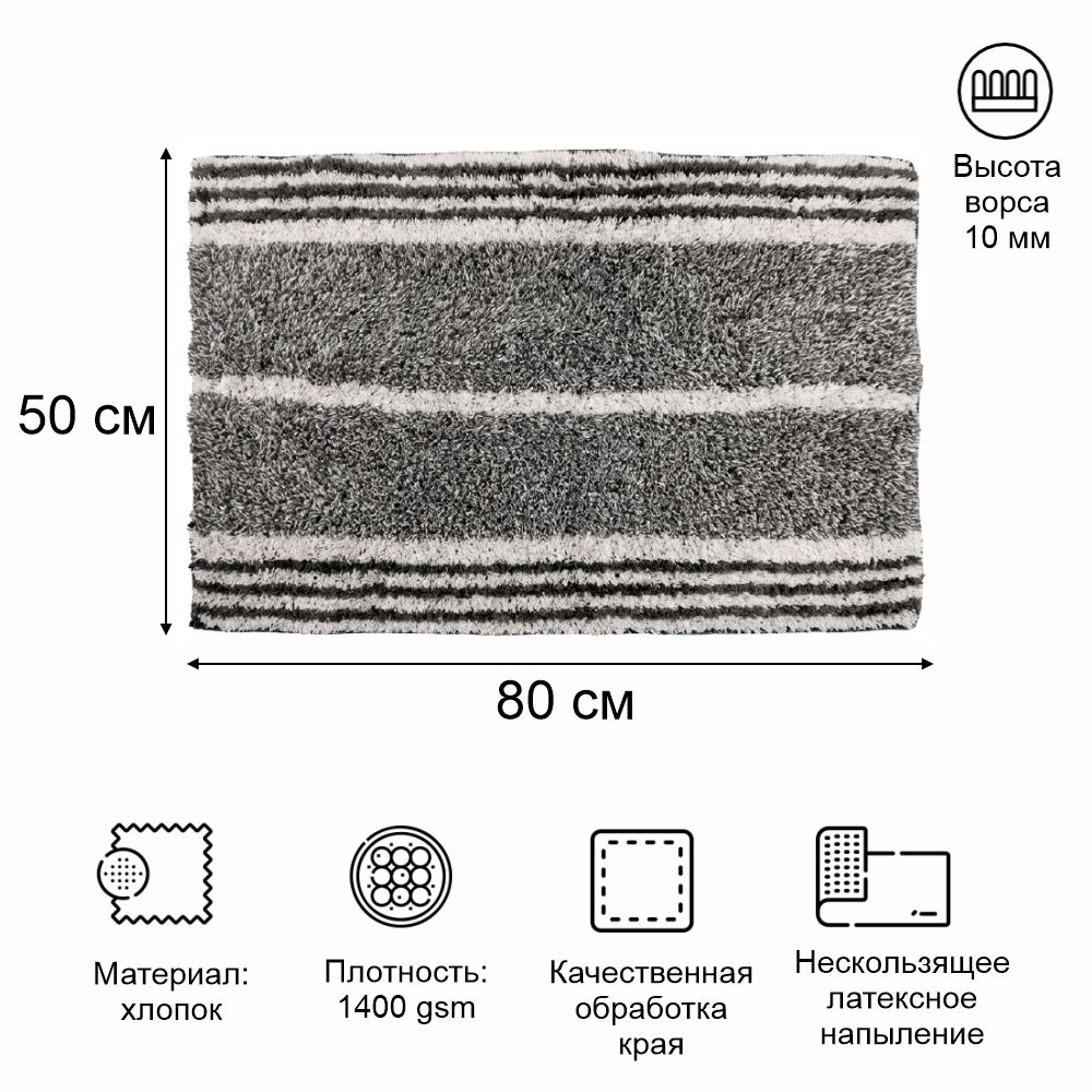 Ковер Delphinium "Стандарт Pr-26", хлопок, 50х80см, серый