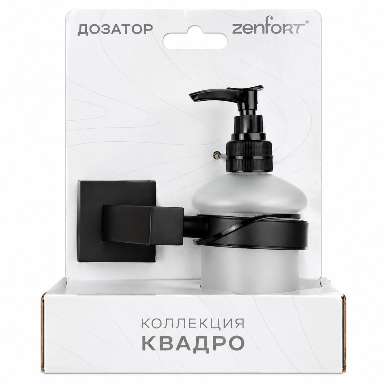 Дозатор для жидкого мыла с держателем Zenfort коллекция "Квадро", черный матовый