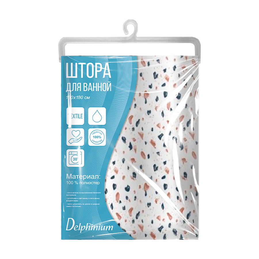 Штора для ванной Delphinium "Керама" полиэстер 180х180см, 12 колец,