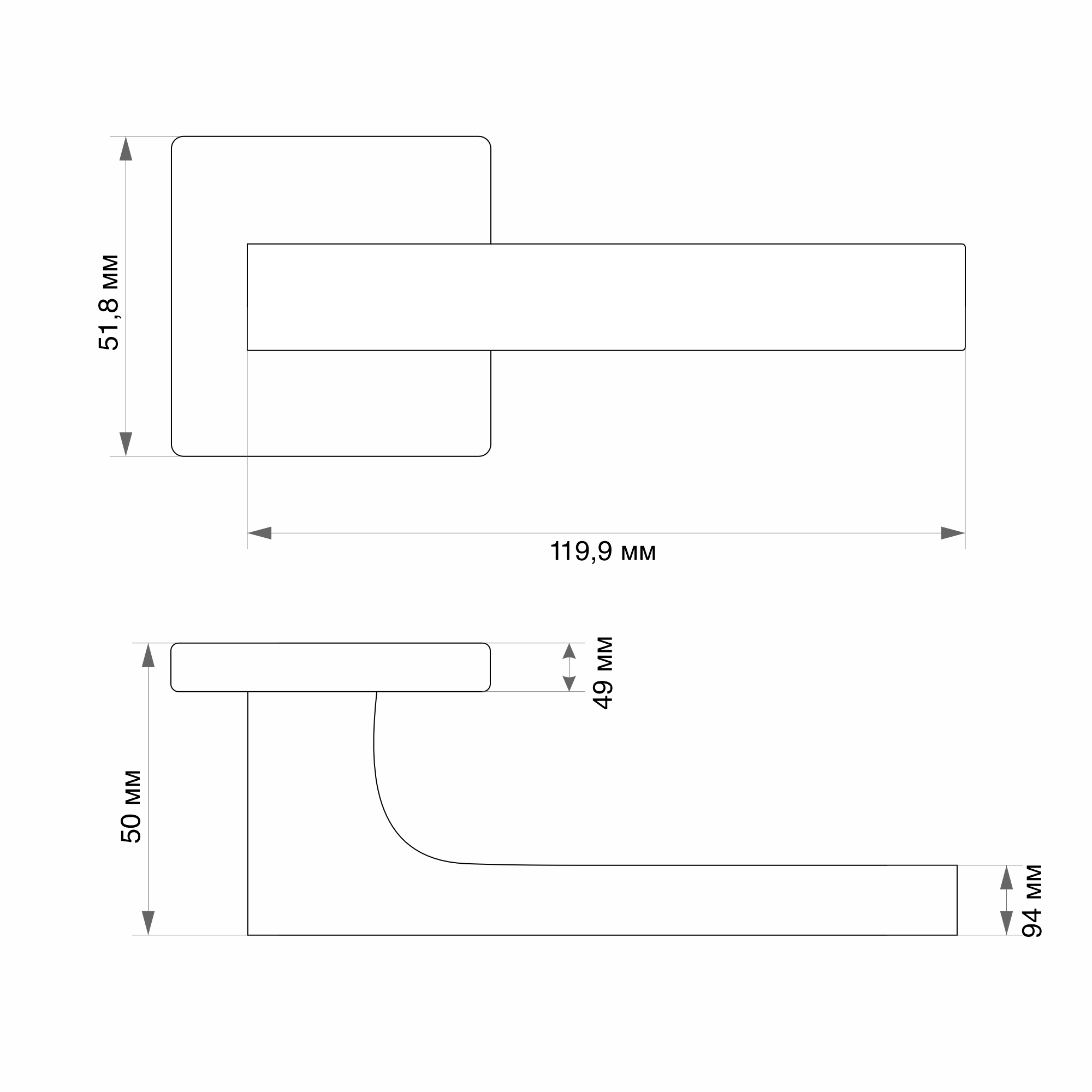 Ручка раздельная Trodos 529Е-03 слим CP хром