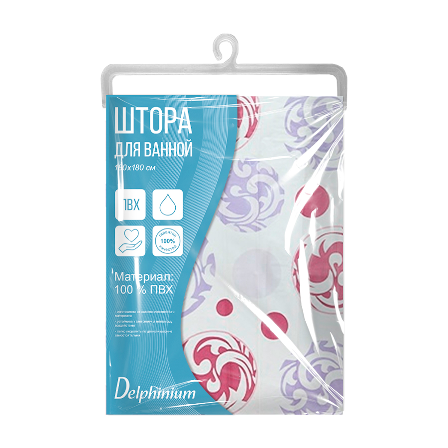 Штора для ванной Delphinium "Мираж" ПВХ 180х180см, 12 колец