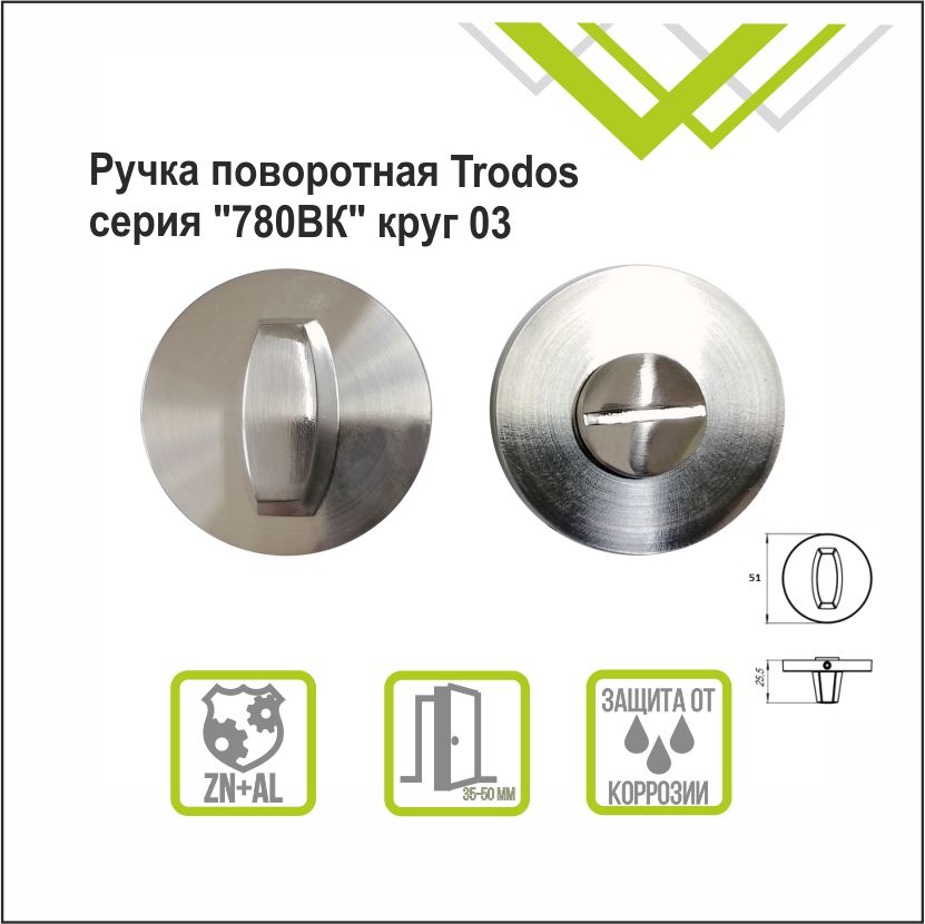 Ручка поворотная Trodos "BK" серия 06 слим, никель