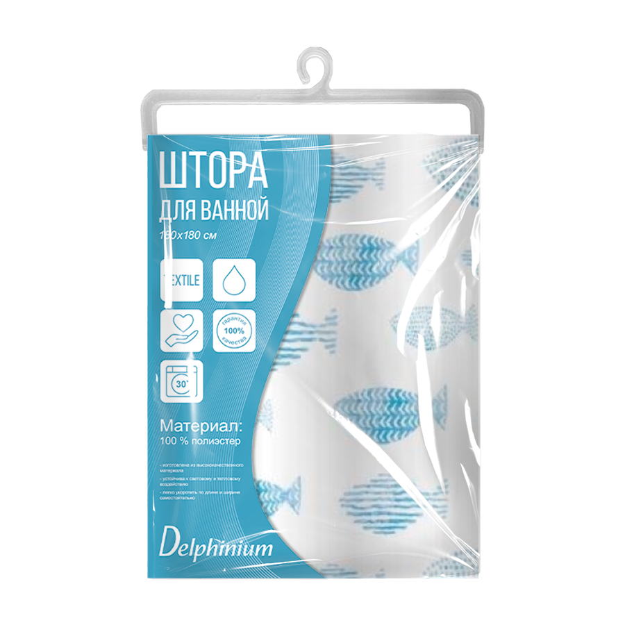 Штора для ванной Delphinium "Круиз" полиэстер 180х180см, 12 колец