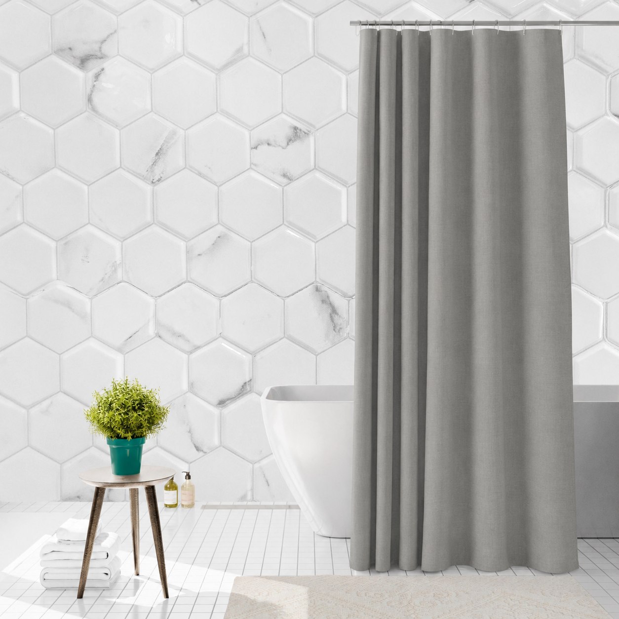 Штора для ванной Delphinium "PE1148Q", пева, 180х200см, серая