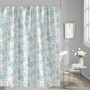 Штора для ванной Delphinium "Коралл" полиэстер 180х180см, 12 колец