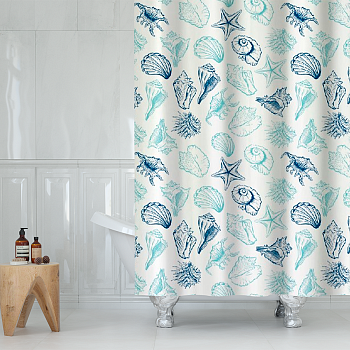 Штора для ванной Delphinium "Море" полиэстер 180х180см, 12 колец