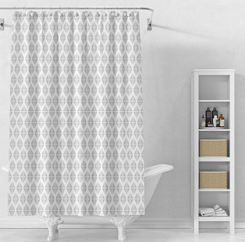 Штора для ванной Delphinium "Муар" ПВХ 180х180см, 12 колец, серый