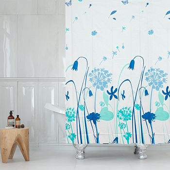 Штора для ванной Delphinium "Луг" ПВХ 180х180см, 12 колец